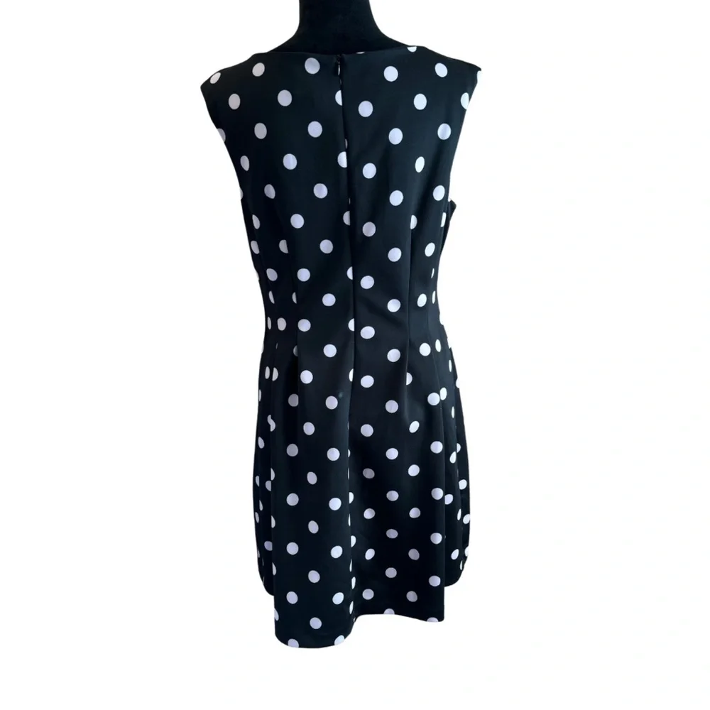 Polka Dot Sleeveless Dress - Black and White - Picture 3 of 14